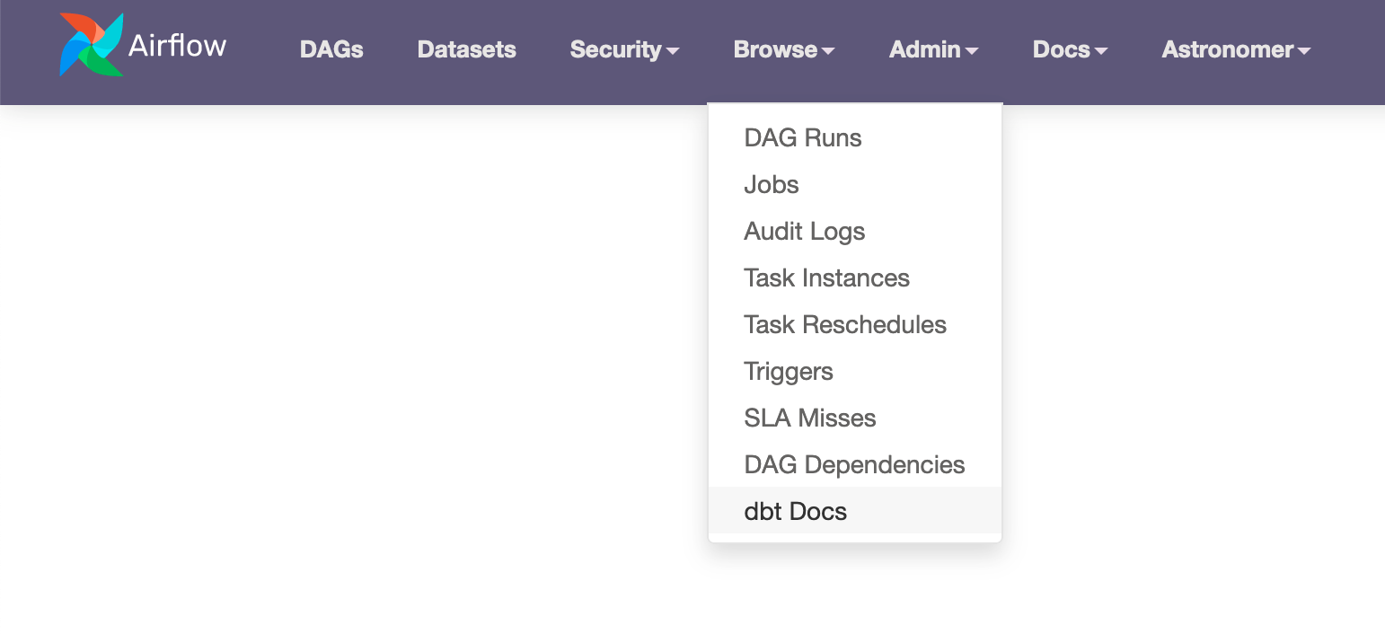 Airflow UI - Location of dbt docs in menu